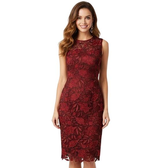 White House Black Market Dresses & Skirts - White House Black Market Lace Sleeveless Sheath Dress in Deep Red NWT Size 4